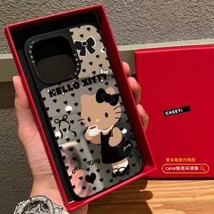 爱心黑皮Kitty猫适用iphone17promax手机壳16pro苹果15磁吸MagSafe镜面14plus时尚 13甜酷少女12保护套Air