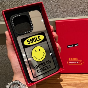 ins日韩Smiley黄色笑脸适用iphone17promax手机壳16pro苹果15磁吸MagSafe镜面14plus保护套13简约17pm潮牌