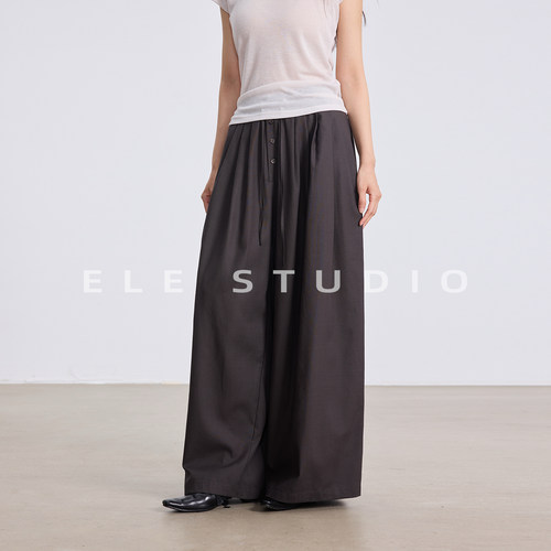 ELE甜椒 韩系天丝休闲裤女夏季宽松高腰显瘦垂感系带直筒西装裤子