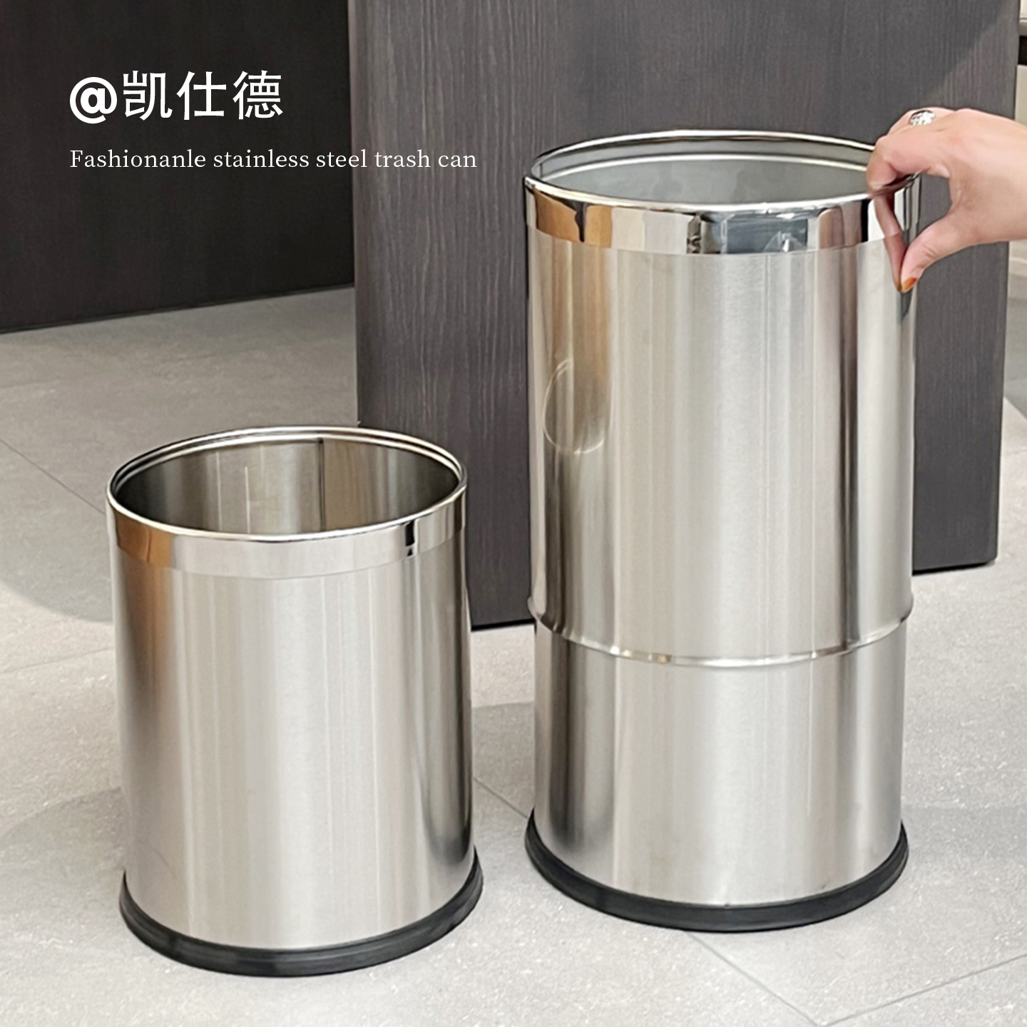 无盖圆筒大号304不锈钢垃圾桶