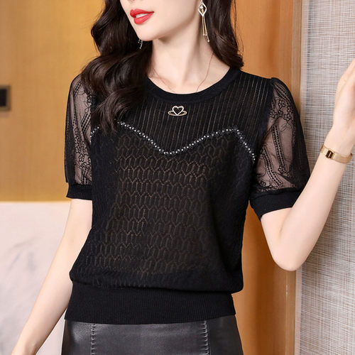 法式蕾丝打底衬衫冰丝针织衫