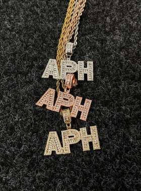 aphasiagallery 铜镀镶嵌合成立方氧化石APH字母项链