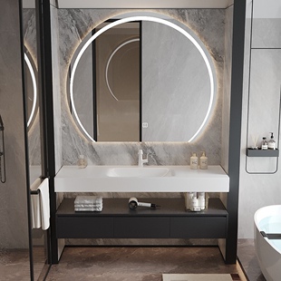 现代简约岩板热弯一体盆浴室柜组合卫生间洗漱台洗手池洗脸盆柜