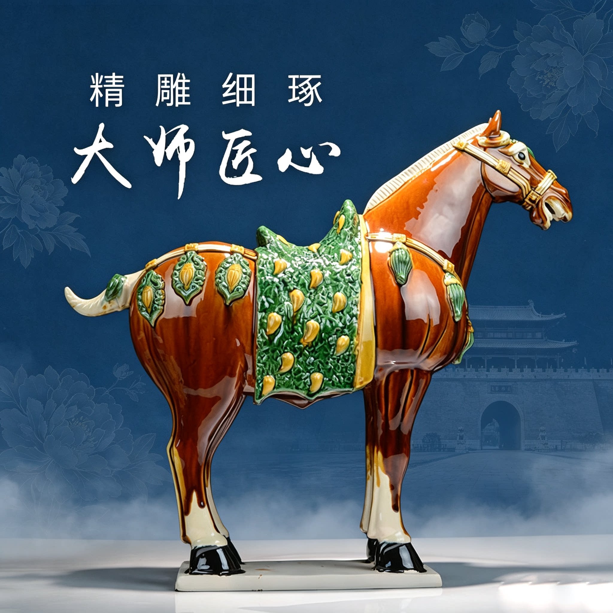 洛阳文创陶瓷摆件唐三彩迎宾大马国礼汗血马中式复古玄关装饰品