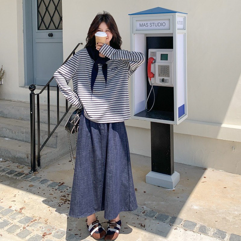 有货的条纹上衣牛仔套装送围脖2B148-9915P185K278,女装套装/套裙,2B148