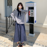 有货的条纹上衣牛仔套装送围脖2B148-9915P185K278，女装套装/套裙，2B148