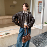 棕色假两件拼接PU皮羽绒服女2025年冬季新款小个子保暖白鸭绒外套，女装羽绒服，2B148
