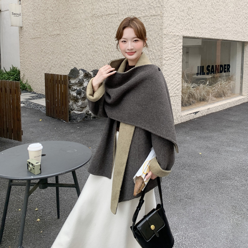 围脖款双面呢大衣2B148-9951短款P315P478长款p385k578图片