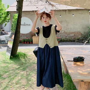 新款牛仔拼接撞色背心连衣裙221-2385-P125K178图片