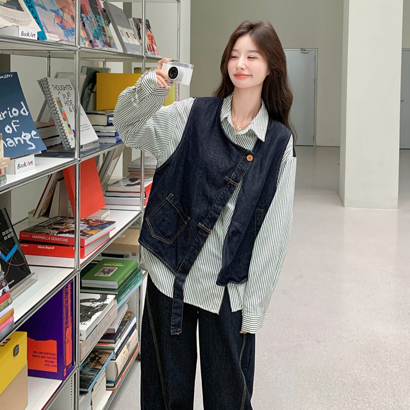有货的牛仔上衣假两件配牛仔裤套装2B148-9918P195K298,女装套装/套裙,2B148