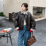 棕色假两件拼接PU皮羽绒服女2025年冬季新款小个子保暖白鸭绒外套，女装羽绒服，2B148