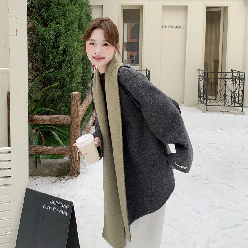 围脖款双面呢大衣2B148-9951短款P315P478长款p385k578,女装毛呢外套,2B148