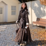 休闲格纹拼接气质深咖色皮衣外套女春秋2025新款独特超好看PU夹克，女装风衣，2B148