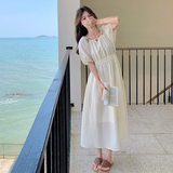 爆！新款米白色露腰休闲连衣裙221-892P120K178，女装连衣裙，2B148