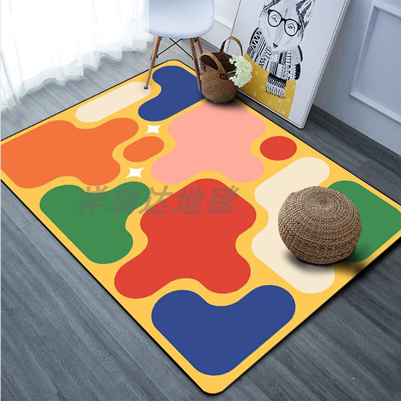 多巴胺个性撞色家用加厚圈绒地毯客厅卧室大地毯沙发茶几防滑垫
