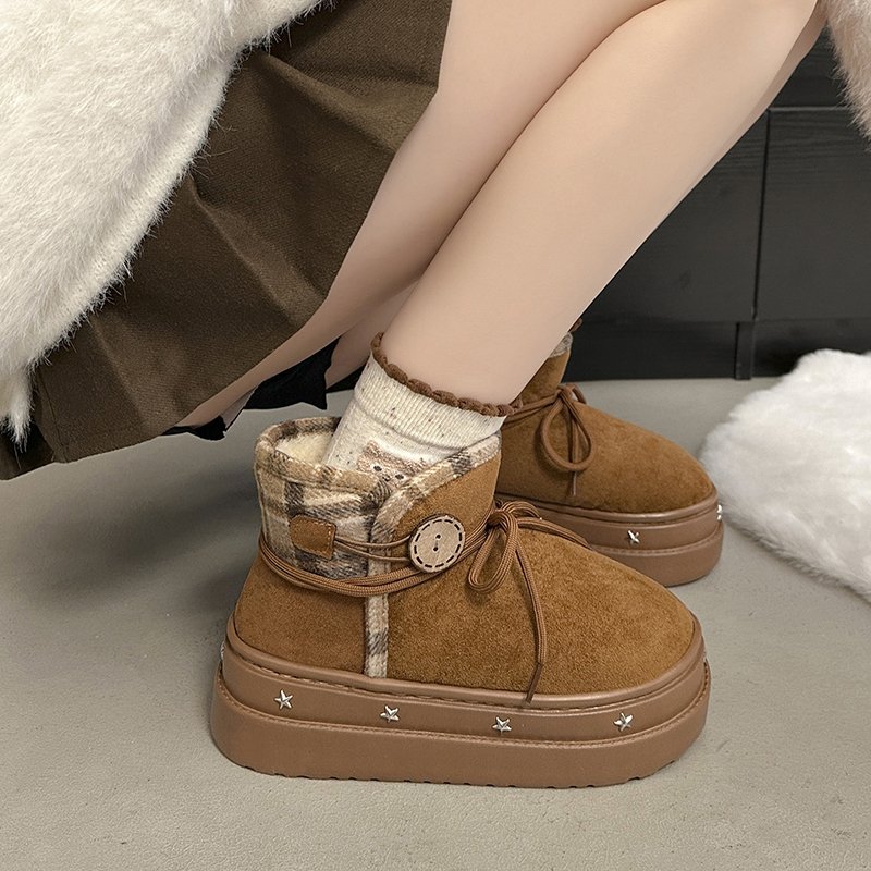 美拉德棕色短筒雪地靴女冬季