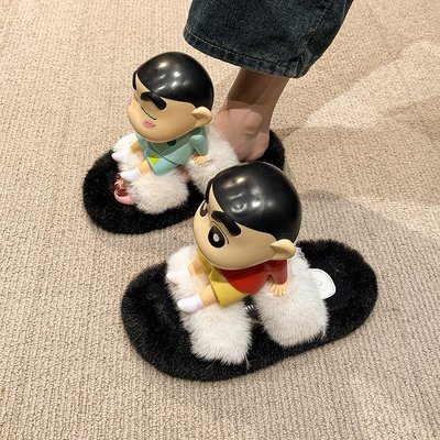 搞怪蜡笔小新玩偶毛毛拖鞋女秋