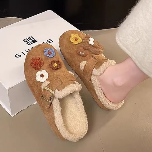 森系花朵软底包头拖鞋女冬季