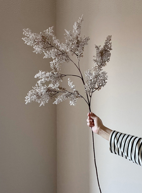 油画雾凇仿真植物灰色白色棕色假花诧寂桌面花瓶插花装饰