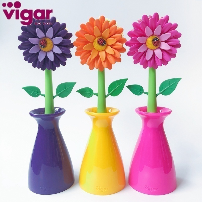 vigar维宜卡太阳花瓶万用刷去污清洁刷子碗碟锅刷水槽长柄洗碗刷