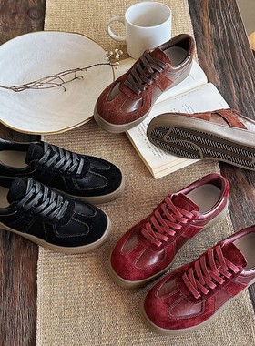 厚底真皮平底德训鞋2025春秋季软底透气复古百搭休闲女士板鞋