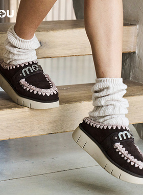 mou秋冬女 时尚弹力厚底羊皮毛一体 包头拖鞋 可外穿