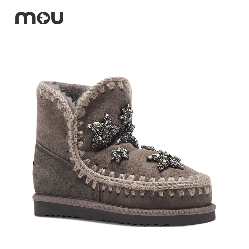 mou冬季 eskimo 18亮钻 女士羊皮毛一体 雪地靴 羊毛短靴 女鞋