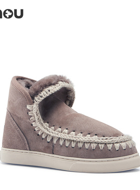 mou女士迷你休闲系列 羊皮毛一体 雪地靴 保暖运动短靴