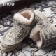 mou冬季 短靴 圆头平跟雪地靴女鞋 迷你休闲格纹小香风 羊皮毛一体