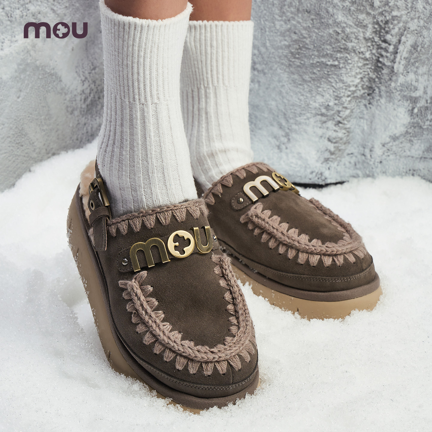 mou2025秋冬新款羊皮毛一体可调节后带弹力厚底羊毛拖鞋可外穿