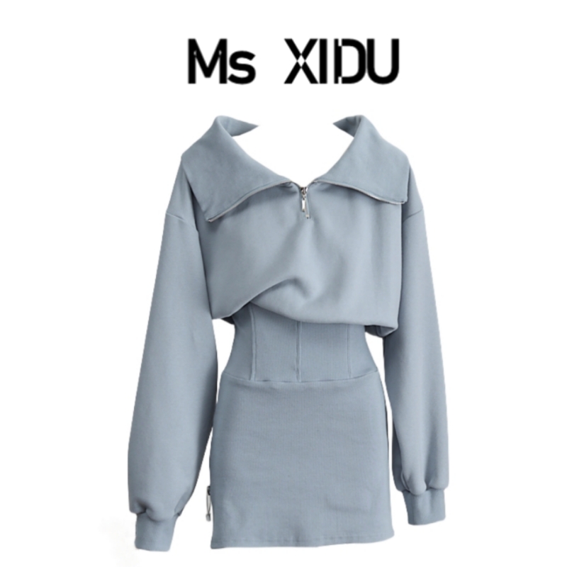 Ms XIDU 辣妹包臀裙卫衣裙小个子高级感针织裙连衣裙秋冬裙子短裙 女装/女士精品 连衣裙 原图主图