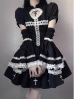 Ms XIDU La Mei Mei Subculture lolita contrasting color cross dress Puffy Little Black Halloween dress thumbnail 3