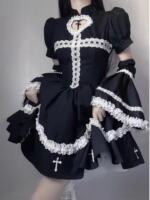 Ms XIDU La Mei Mei Subculture lolita contrasting color cross dress Puffy Little Black Halloween dress thumbnail 5