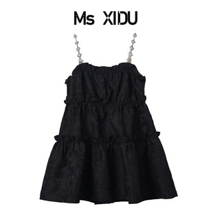 钻石甜心 XIDU22SS 小众设计感纯欲风蓬蓬小黑裙吊带连衣裙