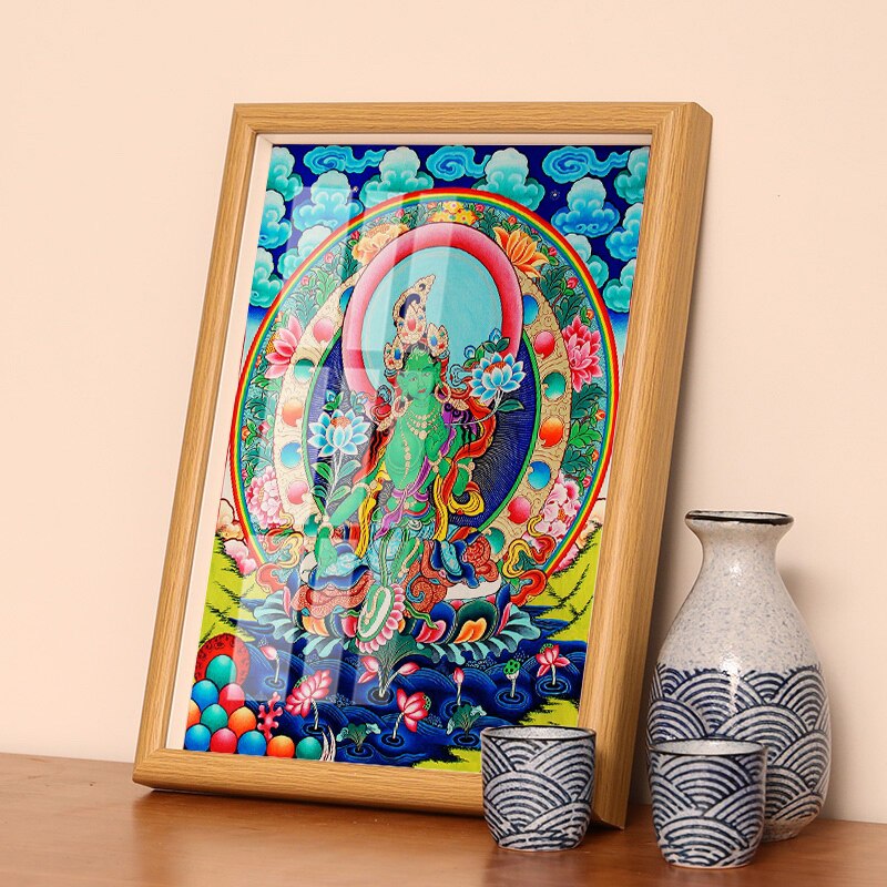 绿度母财宝天王玄关桌面摆台相框摆件挂画唐卡摆画结缘药师佛像画