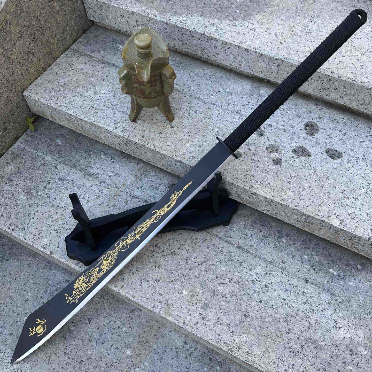 镇宅钢刀开山刃高锰钢唐横刀唐刀摆件装饰练习冷兵器生存刀未开刃