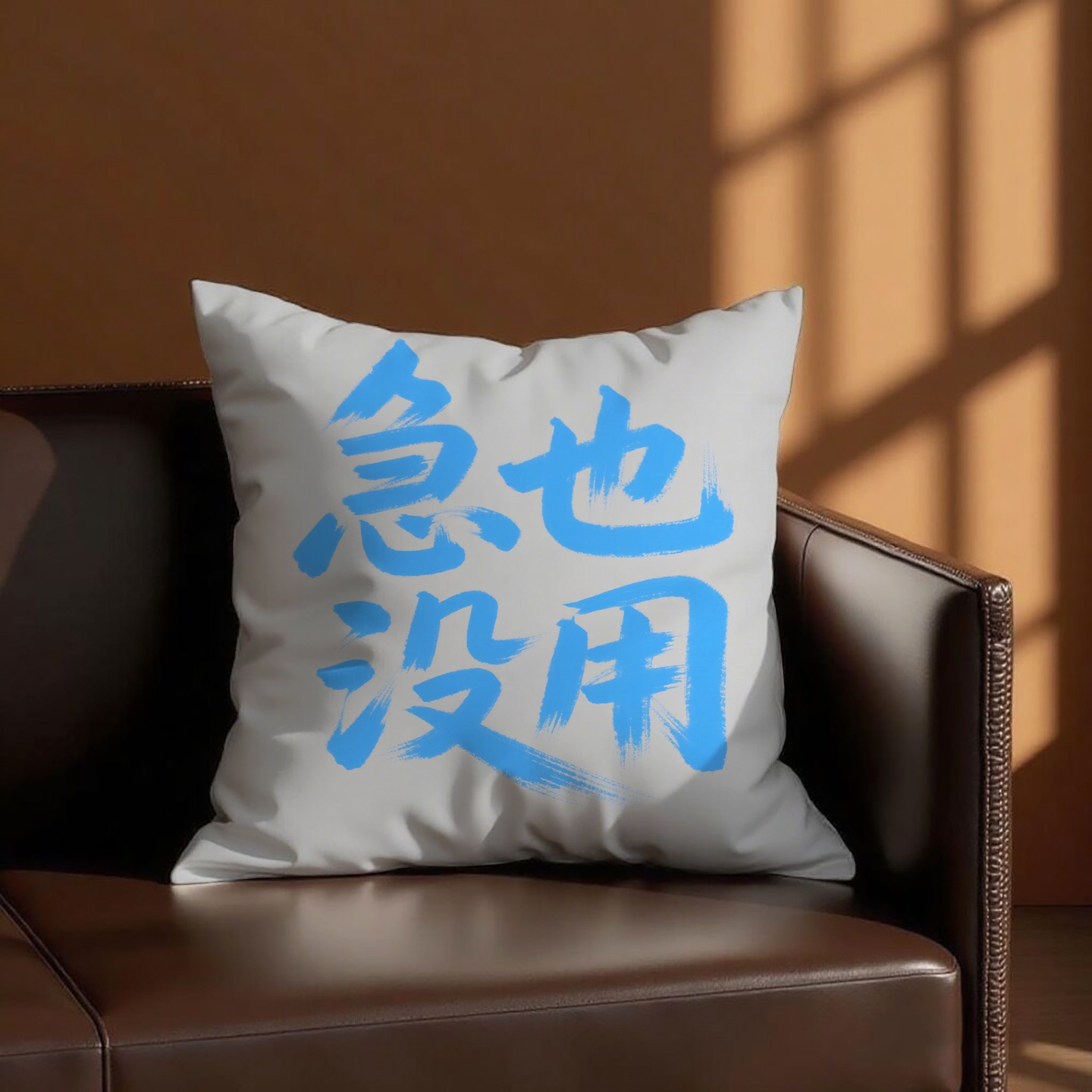 灰底篮字急也没用抱枕含芯桃皮绒卧室励志护腰ins风暴富爆款含枕
