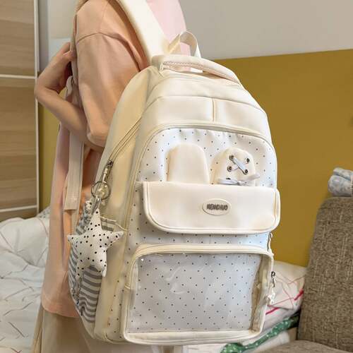日系波点透明痛包学院风撞色大女