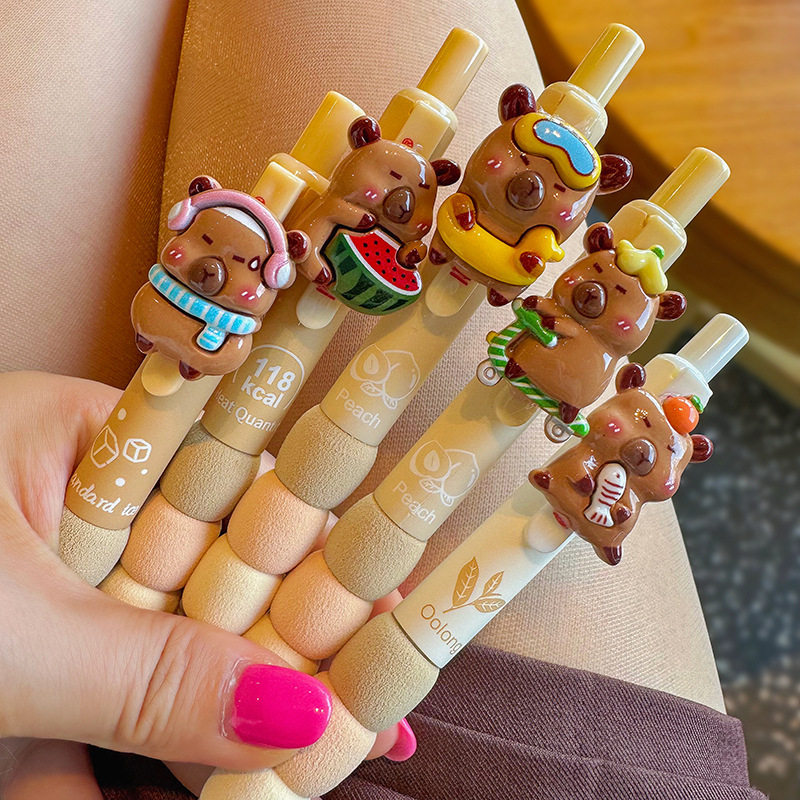 简约小清新卡皮巴拉按动中性笔速干st笔头顺滑刷题笔中学生书写笔