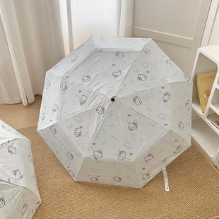 卡通可爱KT猫女生黑胶防晒遮阳伞简约小清新凯蒂猫折叠晴雨两用伞