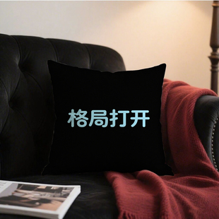 黑底篮字格局打开抱枕含芯桃皮绒汽车高级感ins风学生励志卧室文