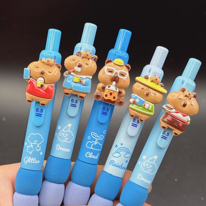 简约小清新卡皮巴拉0.5黑色刷题笔卡通可爱高颜值水豚按动书写笔