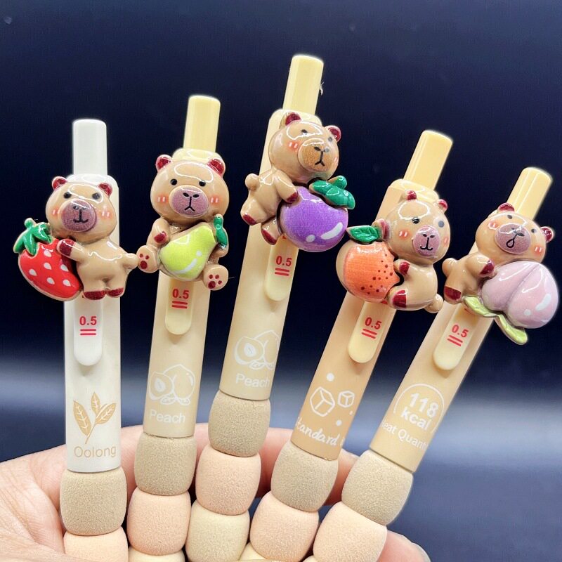 可爱高颜值卡皮巴拉按动笔ins风简约小清新水豚刷题笔黑色中性笔