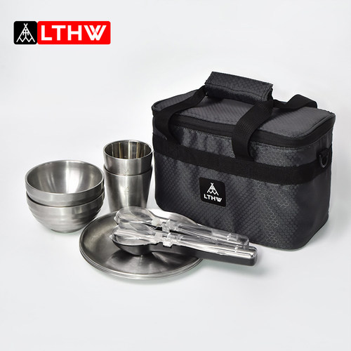 LTHW旅腾户外便携餐具套装包露营冷藏加厚收纳包野餐碗盘杯筷勺包