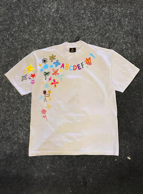 t恤美式潮牌复古vibe印花纯棉重磅涂鸦短袖上衣男款夏季高街国潮