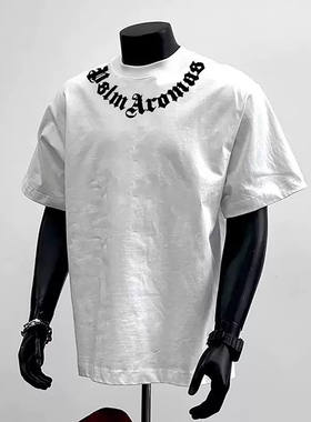 美式高街字母印花纯棉短袖t恤男女款夏季宽松情侣上衣潮牌高街