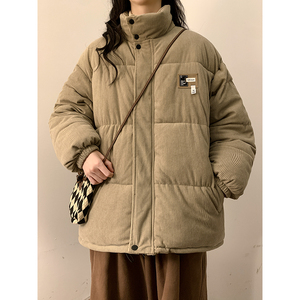 灯芯绒日系立领棉衣男女冬加厚潮流休闲外套贴标美式情侣百搭棉服