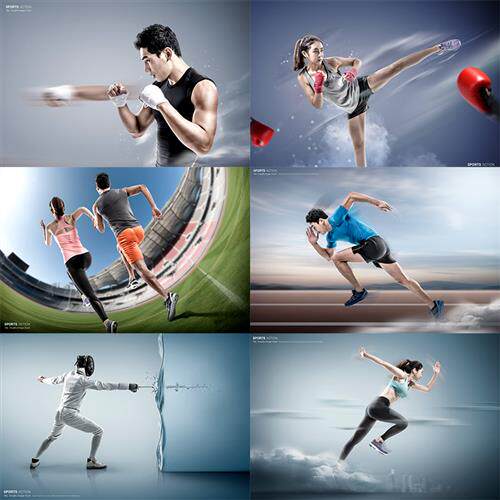 rw-66运动跑步健身击剑标枪拳击散打美女男士人物psd海报设计素材