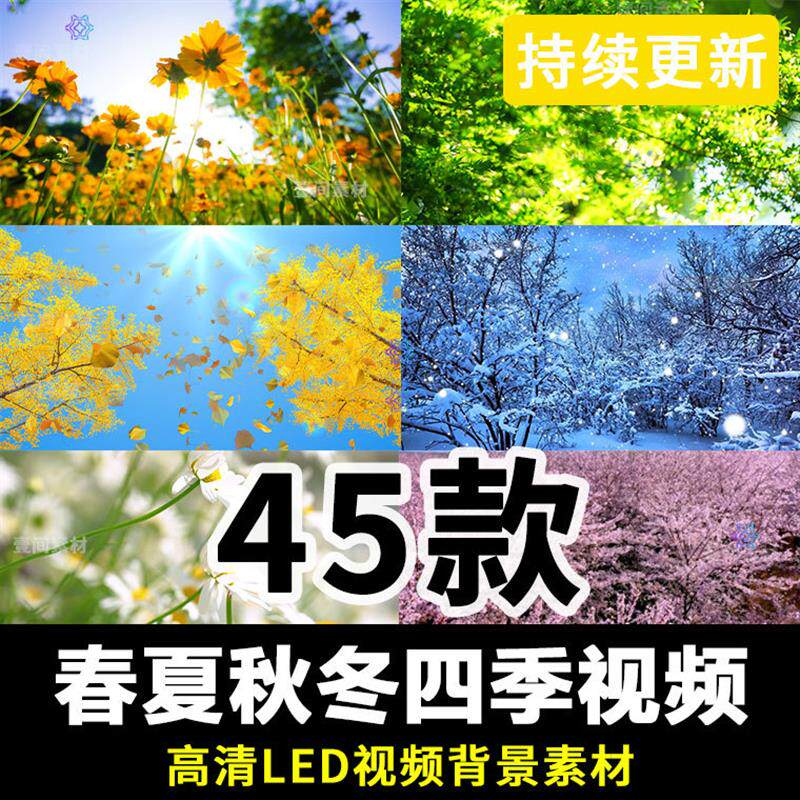 春夏秋冬四季变化花草枫叶雪景季节交替动态风景led背景视频素材