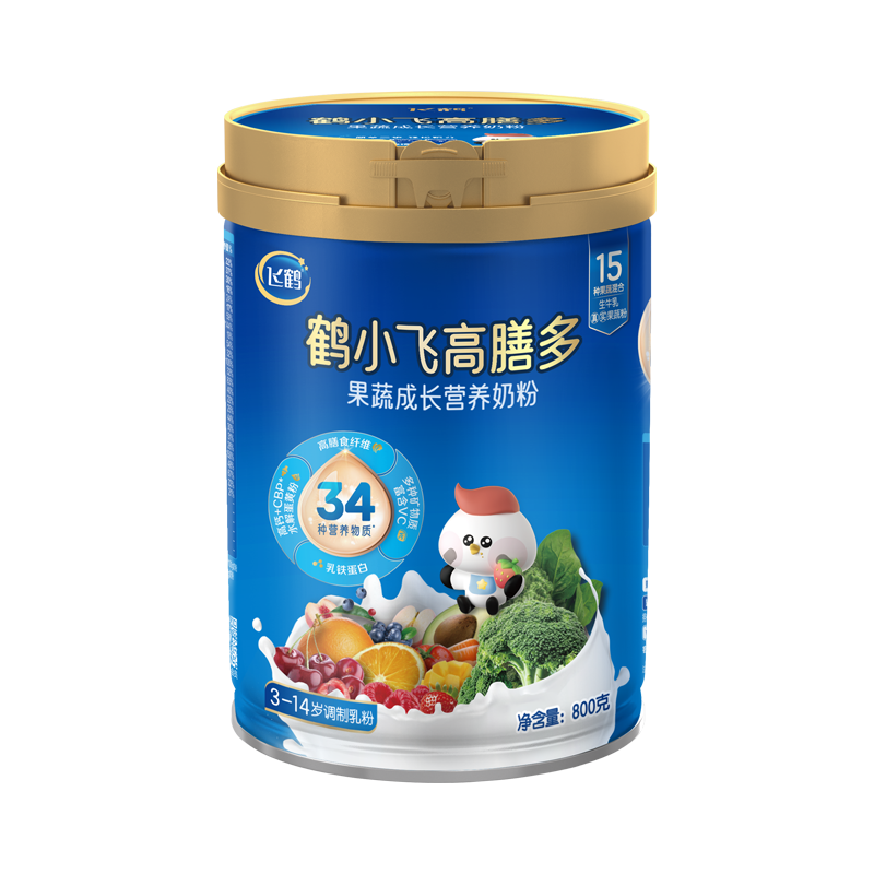【新品试用】飞鹤鹤小飞高膳多果蔬成长营养奶粉800g*1罐